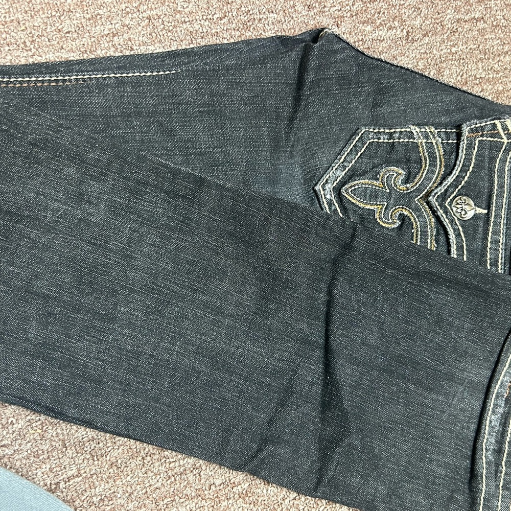 Rock Revival Black Boot Cut Jeans with Geometric Stitching